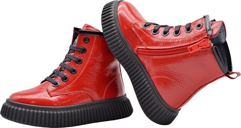 Kids A More Lilly Lace-Up and Zippered Leather Girls Boots Red - Image 5
