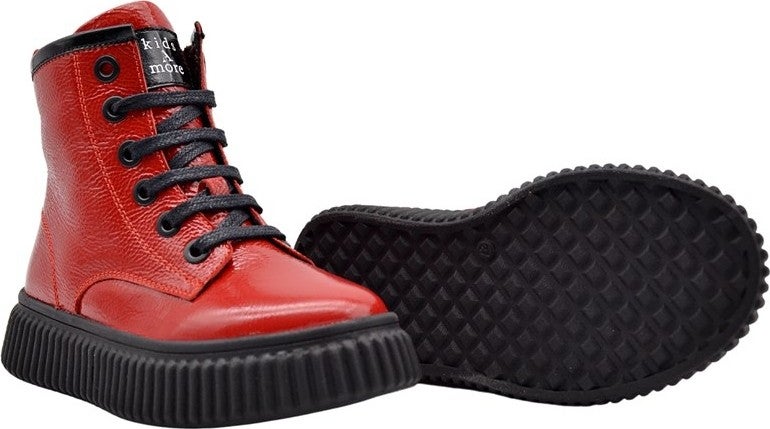 Kids A More Lilly Lace-Up and Zippered Leather Girls Boots Red - Image 4