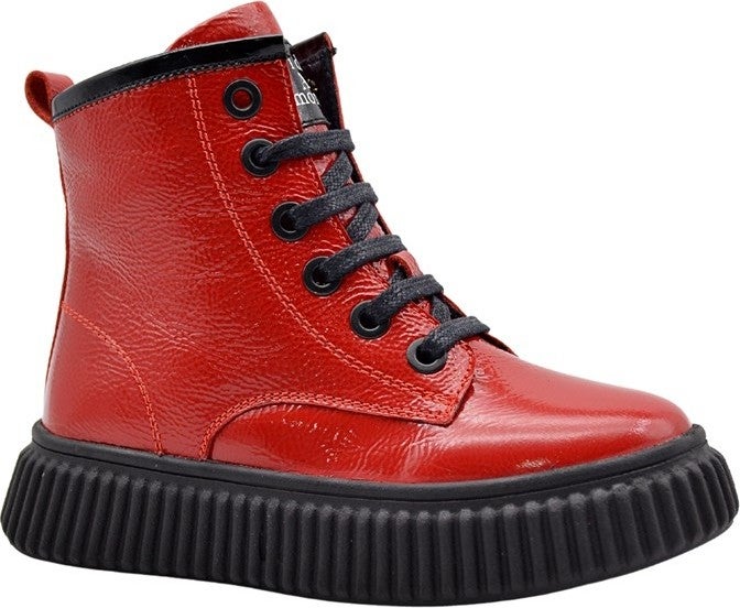 Kids A More Lilly Lace-Up and Zippered Leather Girls Boots Red - Image 1