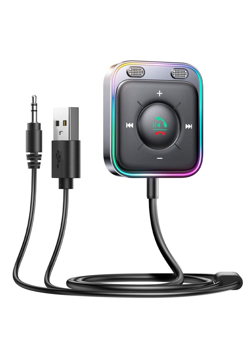 Captaintech AUX Bluetooth Car Kit, Bluetooth 5.3 Car Adapter with Dual Mics and Noise Cancellation, with Plug-and-Play and Noise Filter for Hands-Free Calls and Stereo Audio - Image 1