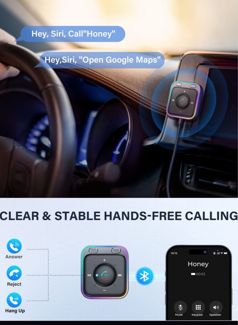 Captaintech AUX Bluetooth Car Kit, Bluetooth 5.3 Car Adapter with Dual Mics and Noise Cancellation, with Plug-and-Play and Noise Filter for Hands-Free Calls and Stereo Audio - Image 5