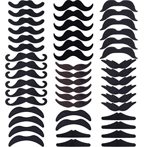 HESTYA 48 Pcs Halloween Fake Mustaches Bulk Self Adhesive Novelty Mustaches Stickers French Pirate Detective Beard Costume Face Stickers for Halloween Mexican Fiesta Party Favors - Image 1