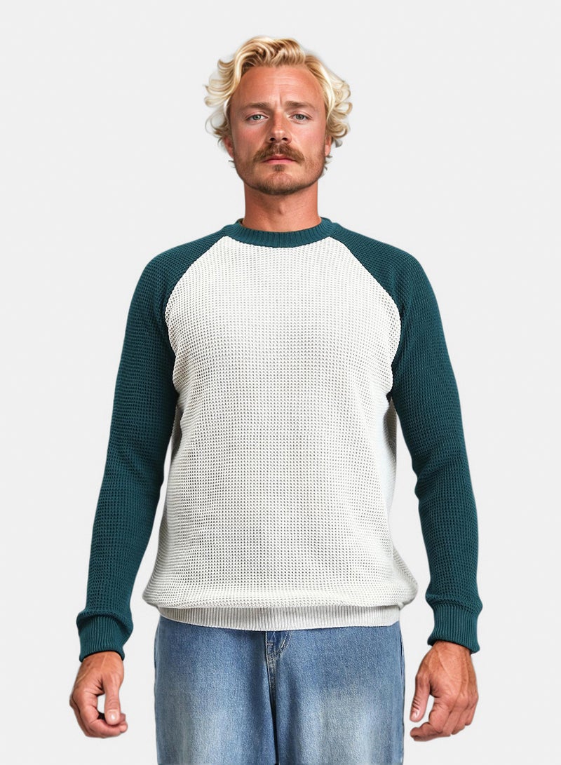 RAVIN Men Bi Tone Self Pattern Pullover Dark Green White - Image 1