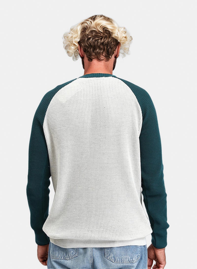 RAVIN Men Bi Tone Self Pattern Pullover Dark Green White - Image 2
