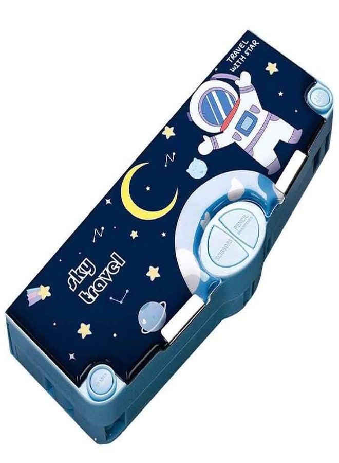 DD RETAILS Multifunctional Space Pencil Case || Cartoon Pattern Stationery Set with Pop Out Scissors and Sharpener || Large-Capacity Pencil Case for Boy & Girl (Pack of 1) (Magnetic Pencil Box) - Image 1