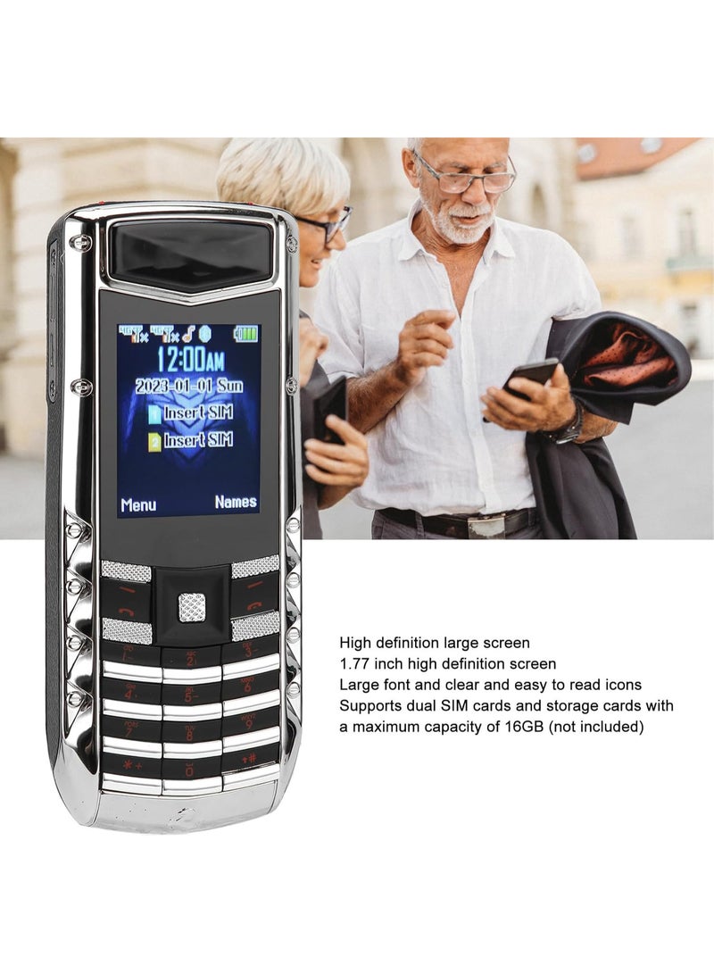 هوب هاتف محمول لكبار السن بأزرار كبيرة، صوت عالي وشاشة 1.77 بوصة، هاتف مميز بشريحتين GSM مفتوح، مع هيكل معدني فاخر، سهل الاستخدام لكبار السن (فضي) - Image 3