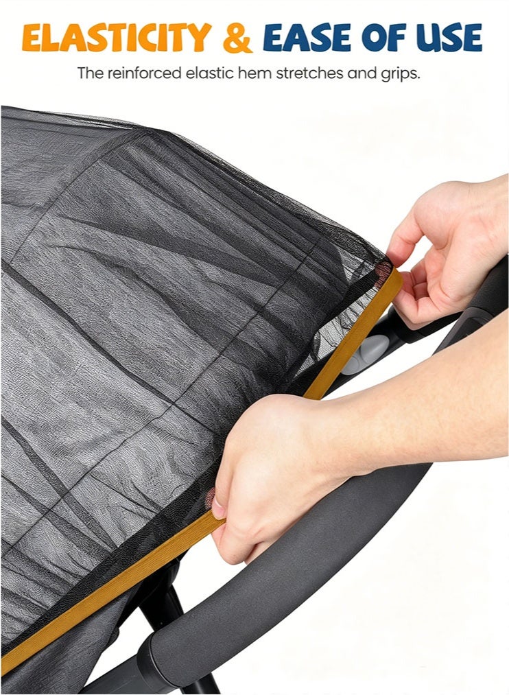 meayul 2 Pcs Mosquito Net for Pram, Universal Pram Mosquito Net w/Elastic Edge, Durable Mesh with Tear-Resistant Polyester, Breathable & Sturdy, Against Insect & Strangers, Easy to Install & Store, Black - Image 5