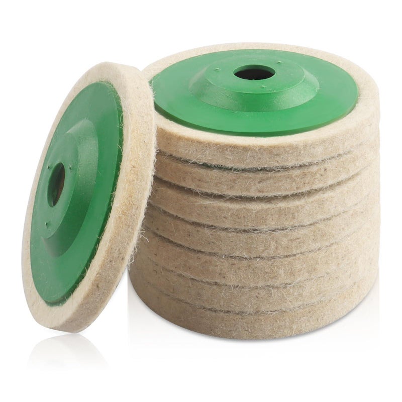 8 Pieces of Wool Polishing Wheel – Domestic, Green Cap, 100x16x8mm, for Drill