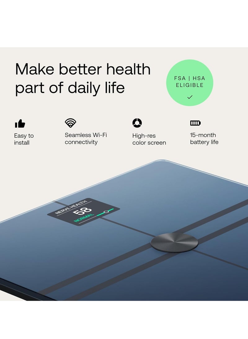 Body Comp -Advanced smart body scale with body composition- BMI, visceral fat readings, Cardiovascular and nerve health assessment, Battery life upto 15 months and upto 8 users- Black.