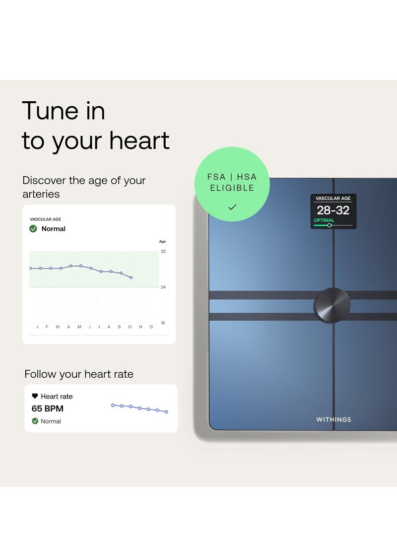 Body Comp -Advanced smart body scale with body composition- BMI, visceral fat readings, Cardiovascular and nerve health assessment, Battery life upto 15 months and upto 8 users- Black.