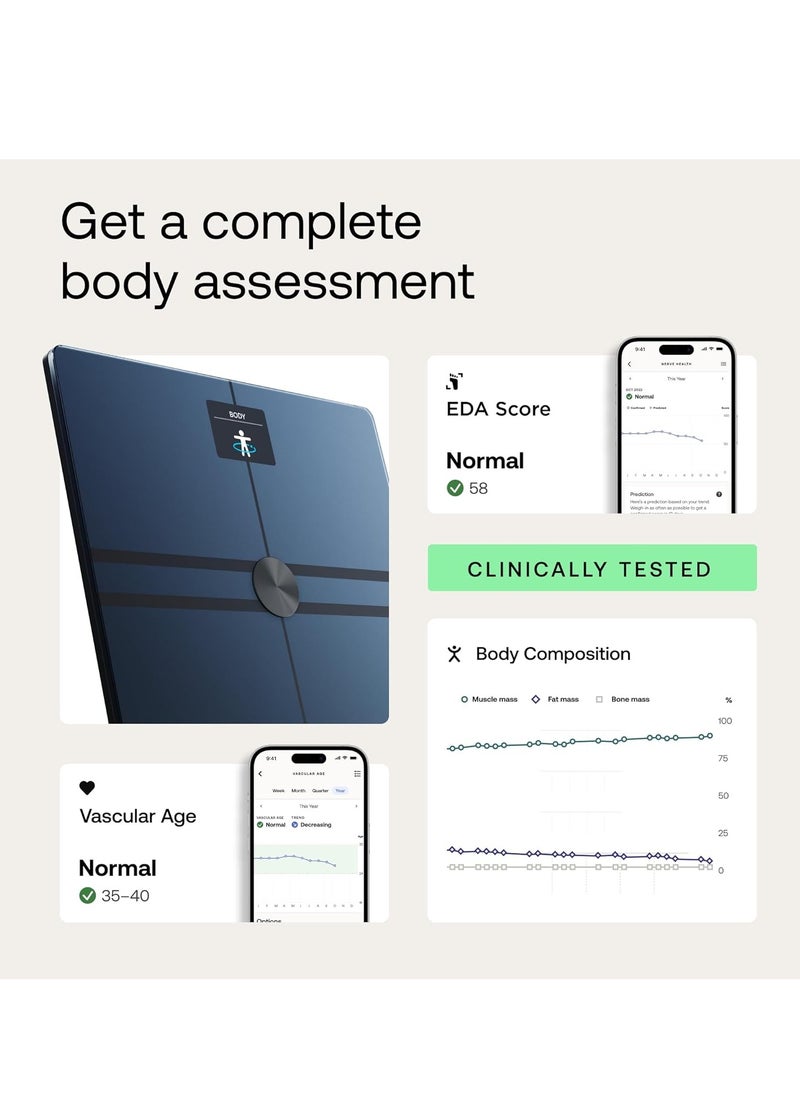Body Comp -Advanced smart body scale with body composition- BMI, visceral fat readings, Cardiovascular and nerve health assessment, Battery life upto 15 months and upto 8 users- Black.