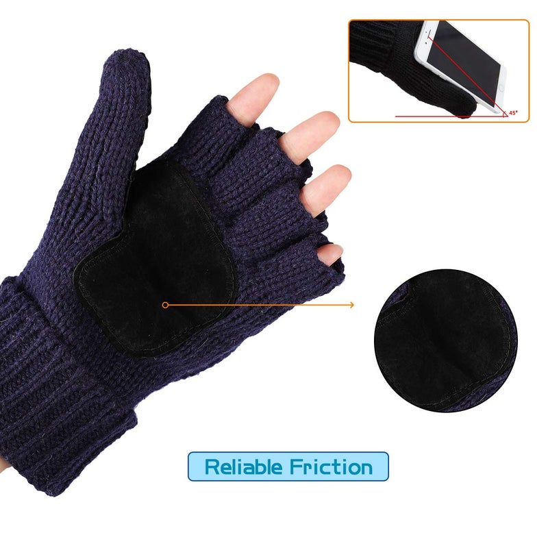 OMECHY Winter Knitted Fingerless Wool Gloves Thermal Insulation Warm Convertible Mittens Flap Cover for Men Women - Image 2