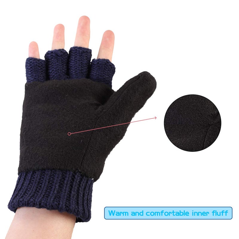 OMECHY Winter Knitted Fingerless Wool Gloves Thermal Insulation Warm Convertible Mittens Flap Cover for Men Women - Image 5