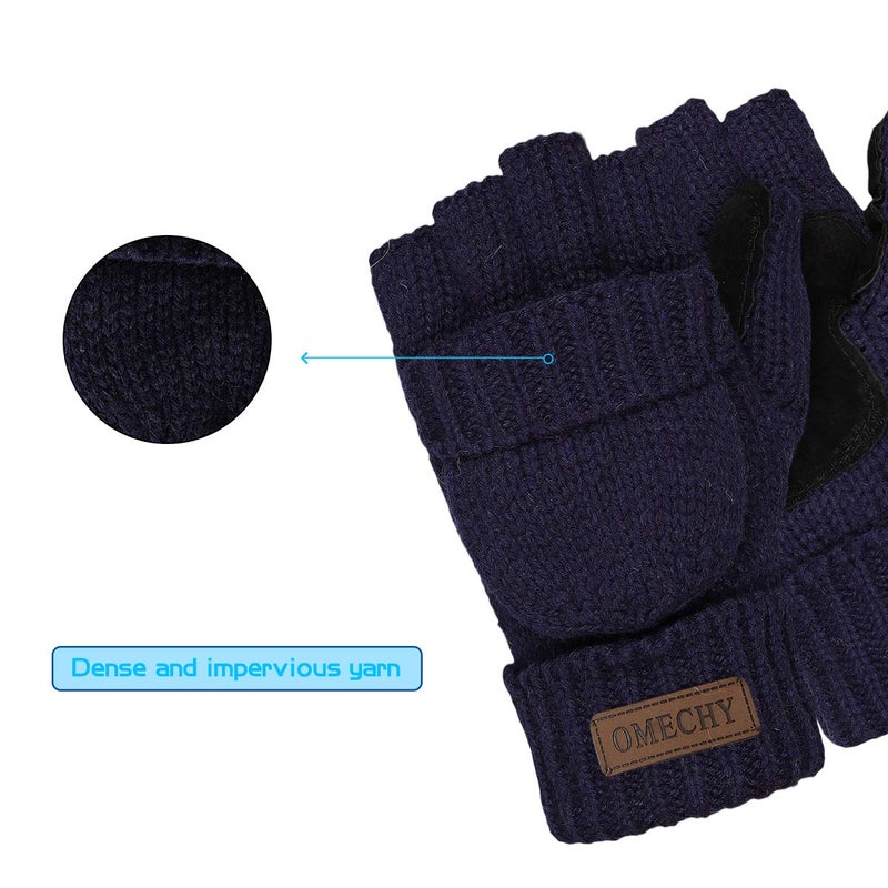 OMECHY Winter Knitted Fingerless Wool Gloves Thermal Insulation Warm Convertible Mittens Flap Cover for Men Women - Image 4