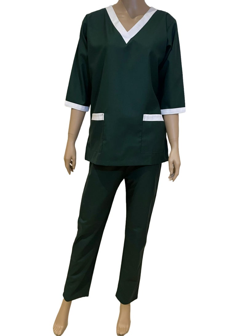 Rannah's Uniform Scrubs Three-Quarter Sleeve Medical Uniform Unisex Top and Pants Dark Green Nurse Suit Set  - Image 1