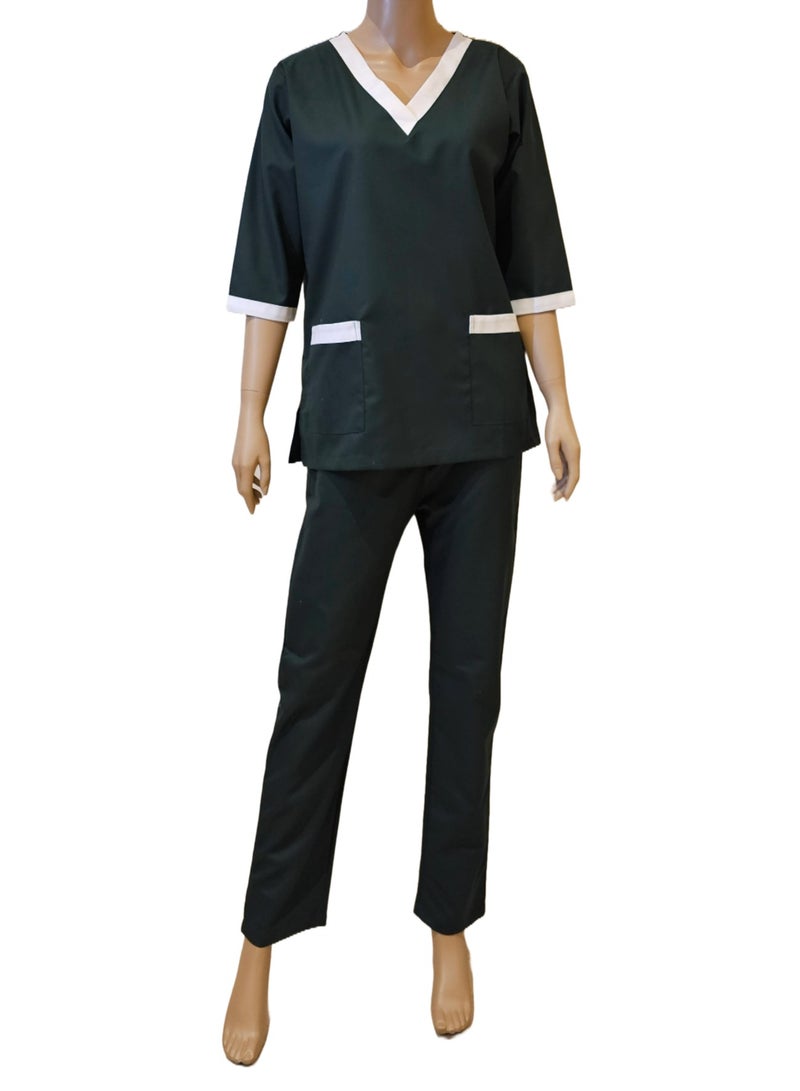 Rannah's Uniform Scrubs Three-Quarter Sleeve Medical Uniform Unisex Top and Pants Dark Green Nurse Suit Set  - Image 2