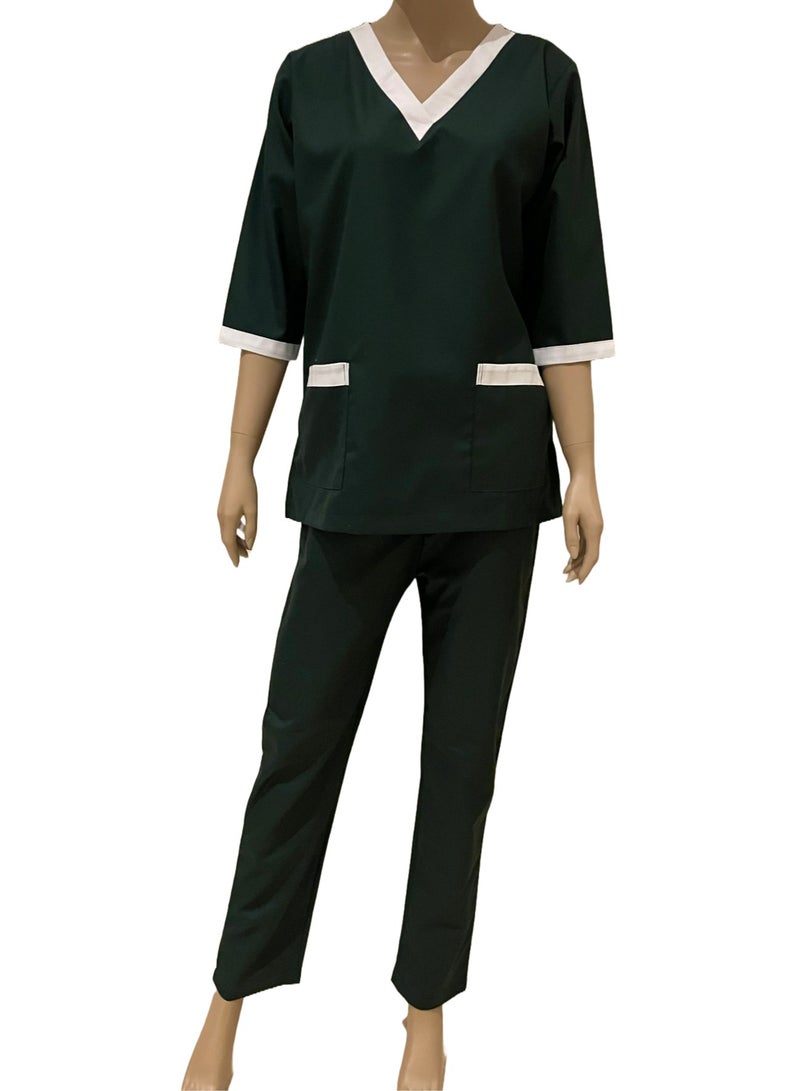 Rannah's Uniform Scrubs Three-Quarter Sleeve Medical Uniform Unisex Top and Pants Dark Green Nurse Suit Set  - Image 3