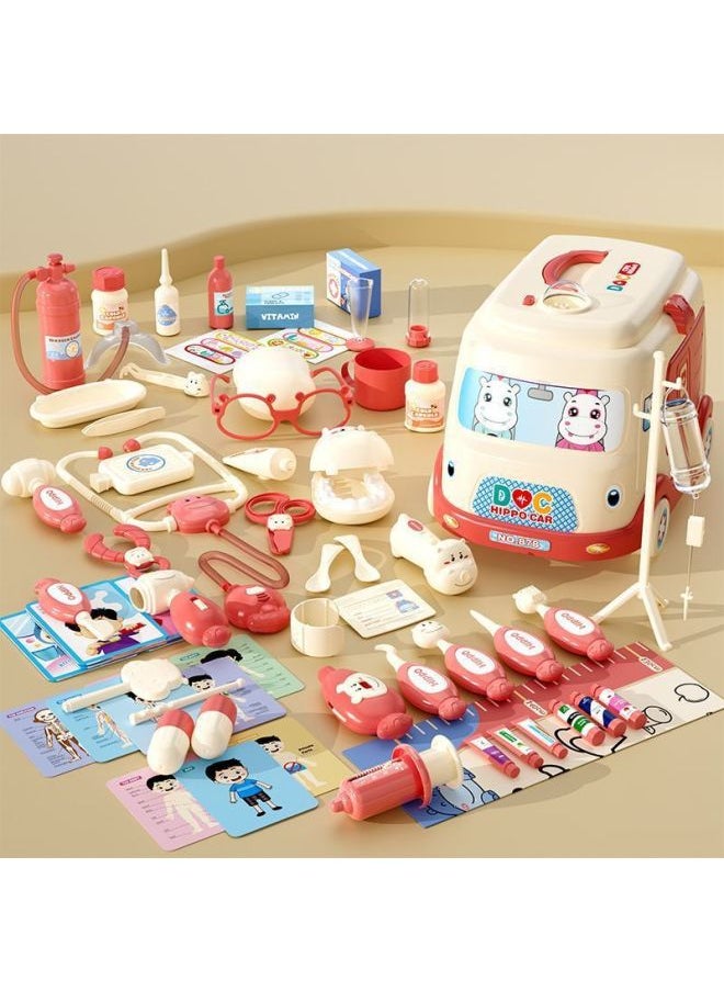 Simulation Children's Medicine Box Toys Full Set Of Small Doctor Equipment Children's Toys Girls Children's Toolbox-Colour:Upgraded Pack [pink Ambulance Storage] 66-piece Set-Specification:Standard Version  - Image 1