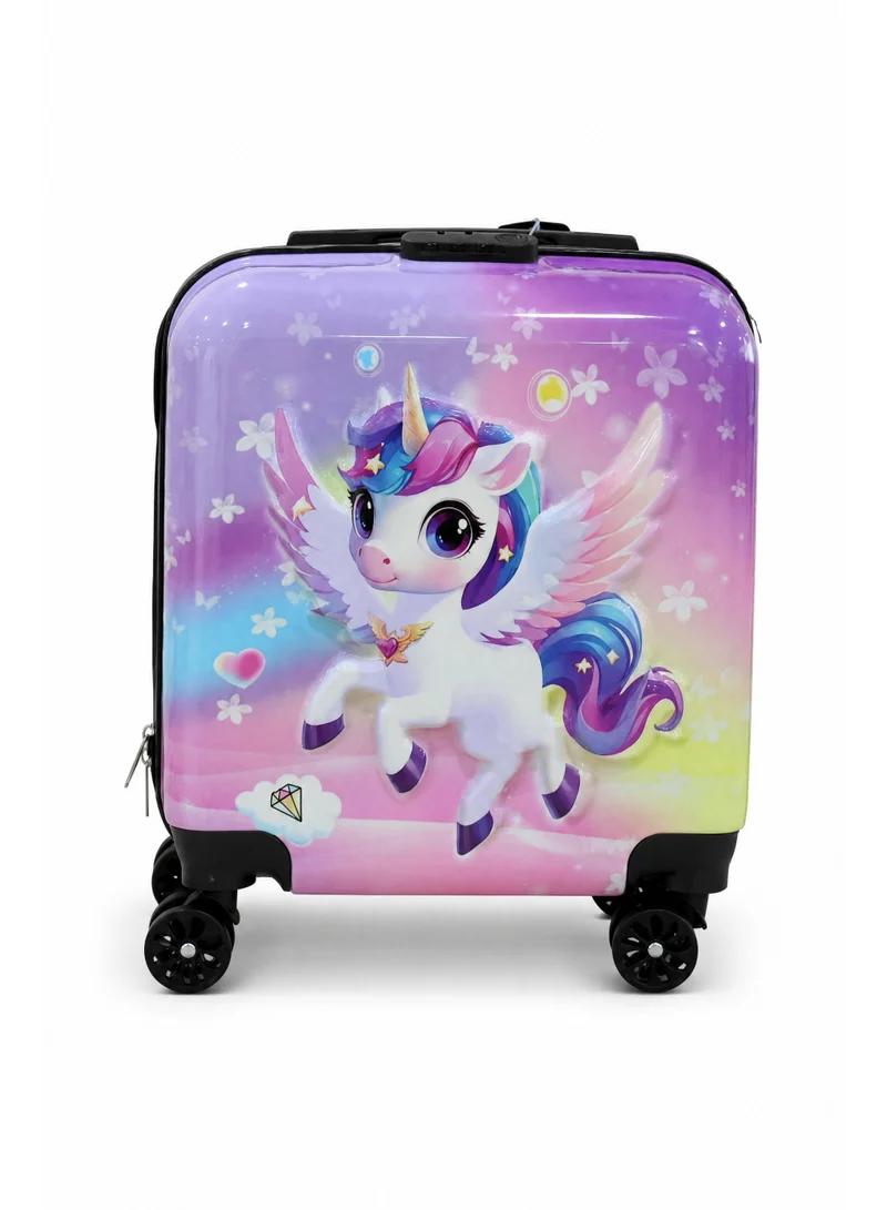 ترو كير Trucare 18" Kids Hard Shell Trolley Luggage – Magical Unicorn Design | ABS + PC Embossed Print Suitcase with 360° Spinner Wheels