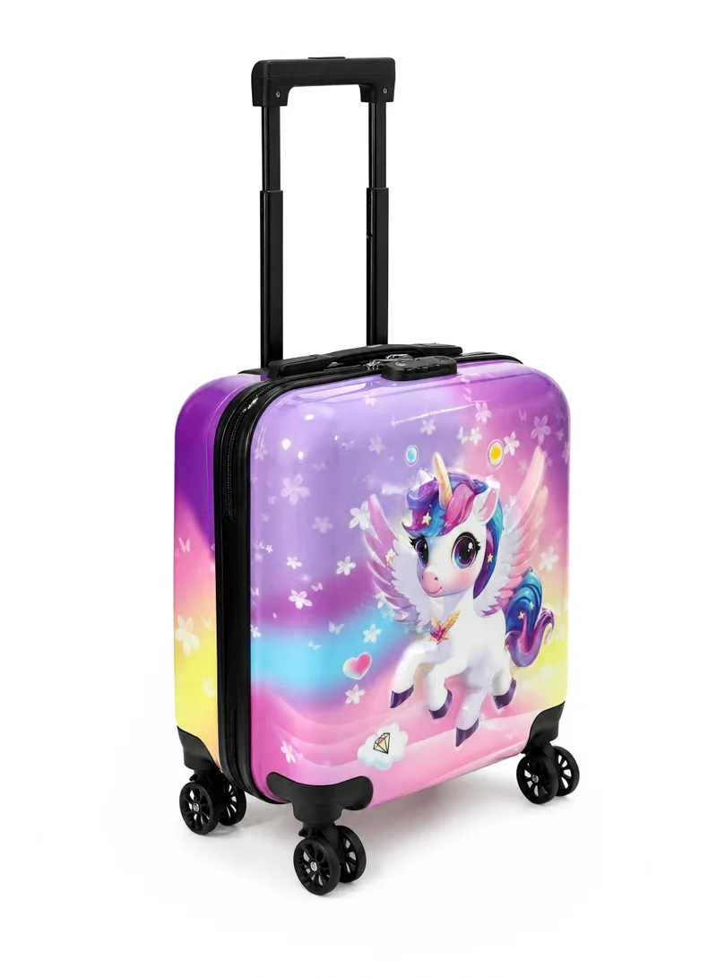 ترو كير Trucare 18" Kids Hard Shell Trolley Luggage – Magical Unicorn Design | ABS + PC Embossed Print Suitcase with 360° Spinner Wheels