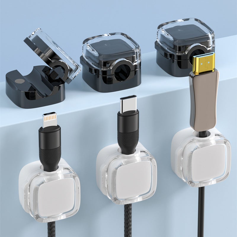 transparent magnetic cable organizer data cable holder buckle desktop mobile phone charging cable plug hook storage(Orange 6 pack) - Image 2