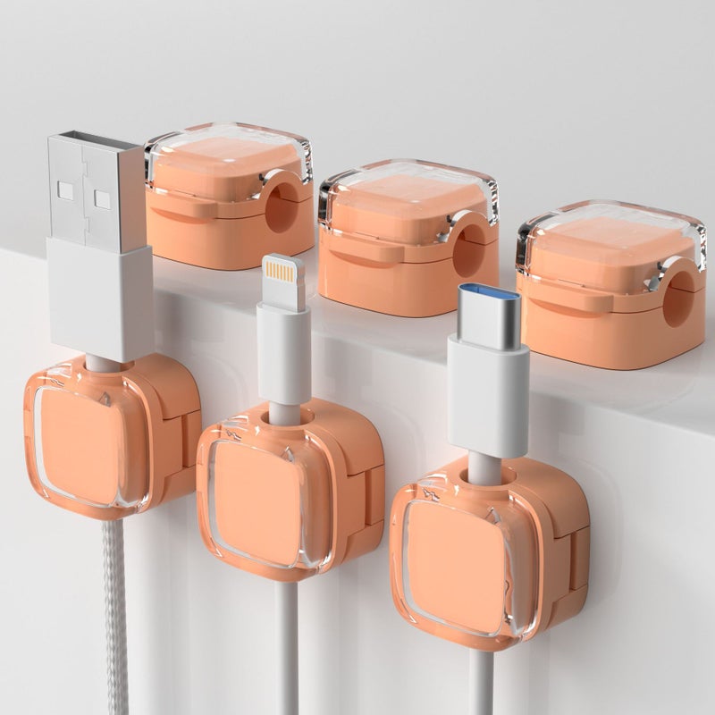 transparent magnetic cable organizer data cable holder buckle desktop mobile phone charging cable plug hook storage(Orange 6 pack) - Image 1