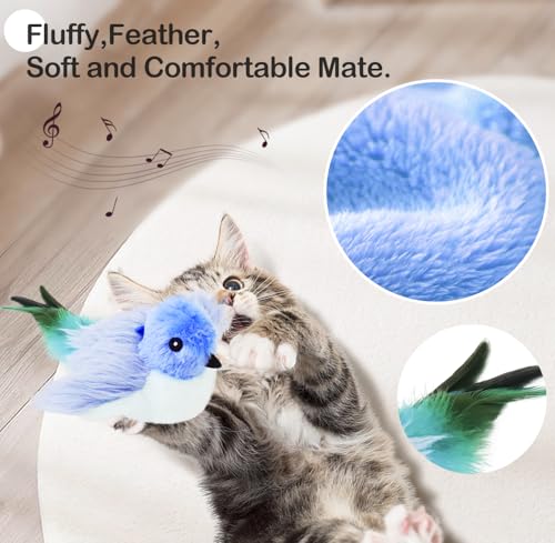 Migipaws Interactive Flapping Bird Cat Toys with Rod, clamp, Elastic String and Catnip, Automatic Chirping Toys for Indoor Cats to Chase, Hanging Feathers for Kitten to Self Play,Rechargeable(Blue) - Image 4