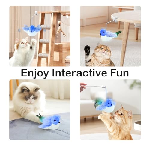 Migipaws Interactive Flapping Bird Cat Toys with Rod, clamp, Elastic String and Catnip, Automatic Chirping Toys for Indoor Cats to Chase, Hanging Feathers for Kitten to Self Play,Rechargeable(Blue) - Image 3