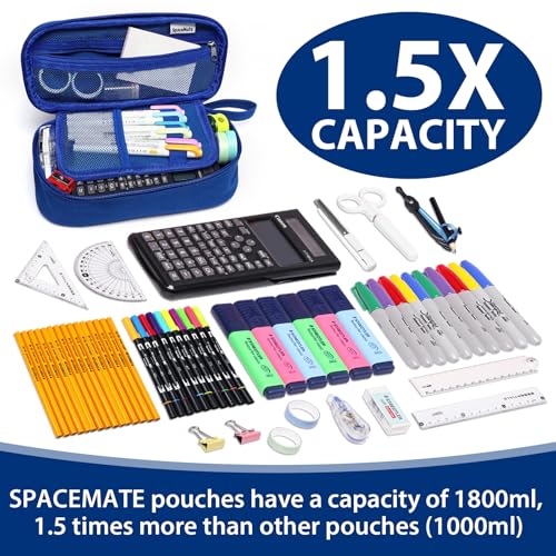 SPACEMATE Pencil Case Pouch Box Bag School Supplies Girls Boys Kids, Cute Preppy Stuff Large Big Capacity Aesthetic Pen Organizer, Back to College Stationary, Sapphire Blue, Heavy Duty Canvas, 1800ml - Image 2