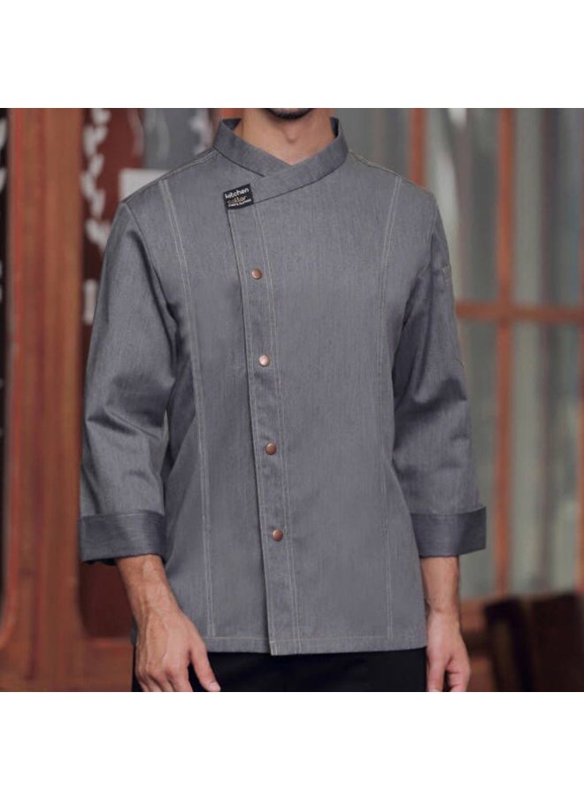 NIBEMINENT Western Restaurant Baking Cake Kitchen Chef Overall Hotel Chef Work Uniform Long-sleeved Men's Breathable Chef Coat  - Image 1