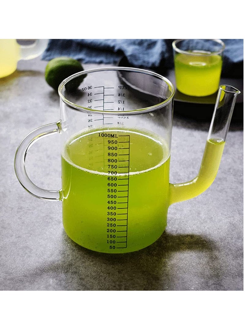 Barakah Heat-Resistant Glass Graduated Oil Filter Measuring Cup, Glass Measure Cup, Glass Water Pitcher, Water Pitcher, with Spout Fat Separator, Glass Juice Container (9*19.5*12cm, 500ml) - Image 1