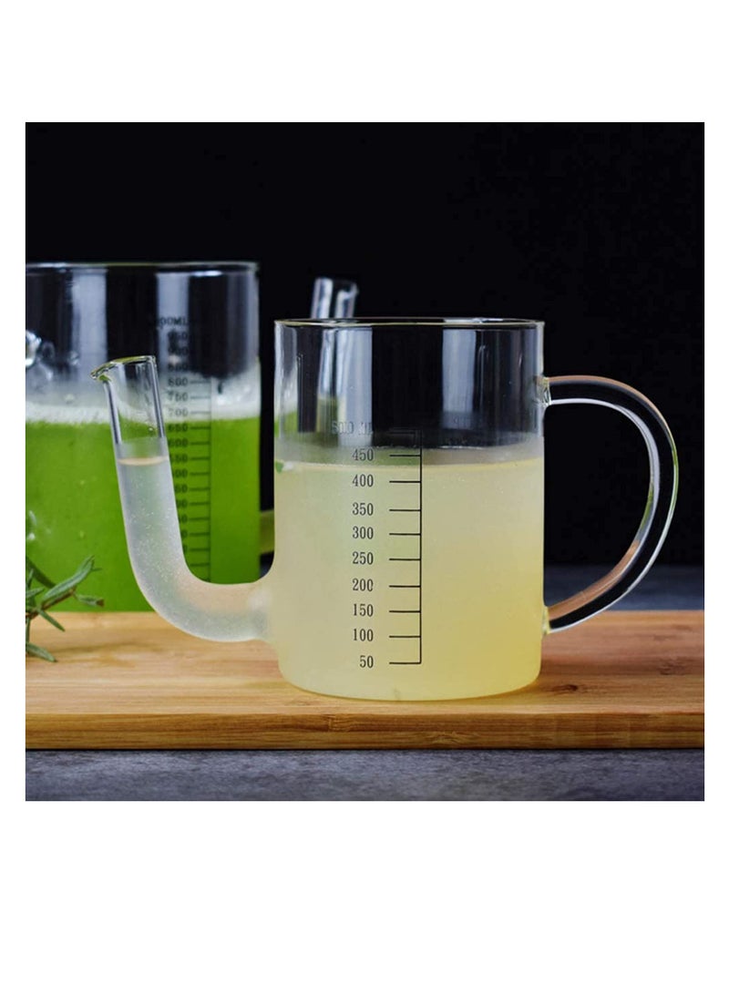 Barakah Heat-Resistant Glass Graduated Oil Filter Measuring Cup, Glass Measure Cup, Glass Water Pitcher, Water Pitcher, with Spout Fat Separator, Glass Juice Container (9*19.5*12cm, 500ml) - Image 2