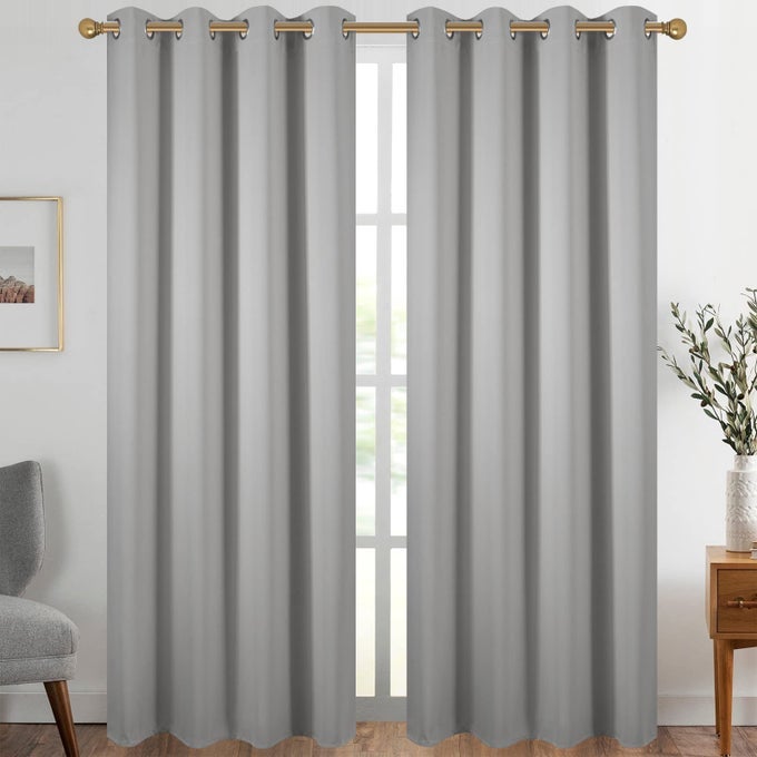LIGHT GREY GROMMET BLACKOUT CURTAINS FOR BEDROOM THERMAL INSULATED ROOM DARKENING CURTAINS DRAPES 52 X 84 INCH 2 PANELS