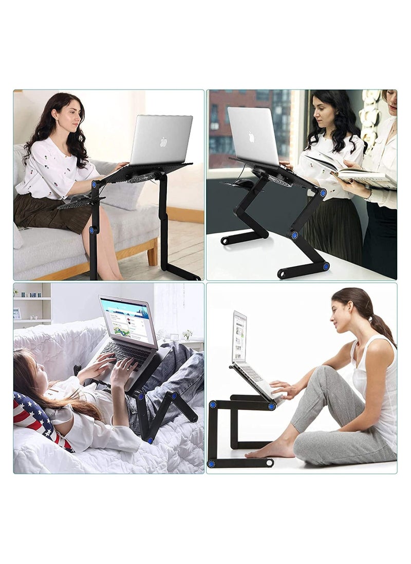ELTRAZONE - Adjustable Laptop Stand with USB Large Cooling Fan,  Ergonomic Cozy Desk Foldable with Mouse Platform, Aluminum Laptop Table Stand Adjustable Riser for Bed & Sofa - Image 1