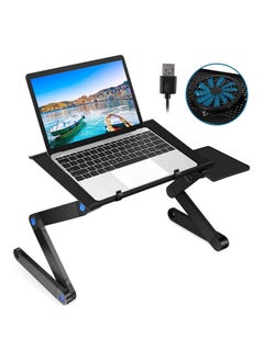 Adjustable Laptop Stand with USB Large Cooling Fan,  Ergonomic Cozy Desk Foldable with Mouse Platform, Aluminum Laptop Table Stand Adjustable Riser for Bed & Sofa
