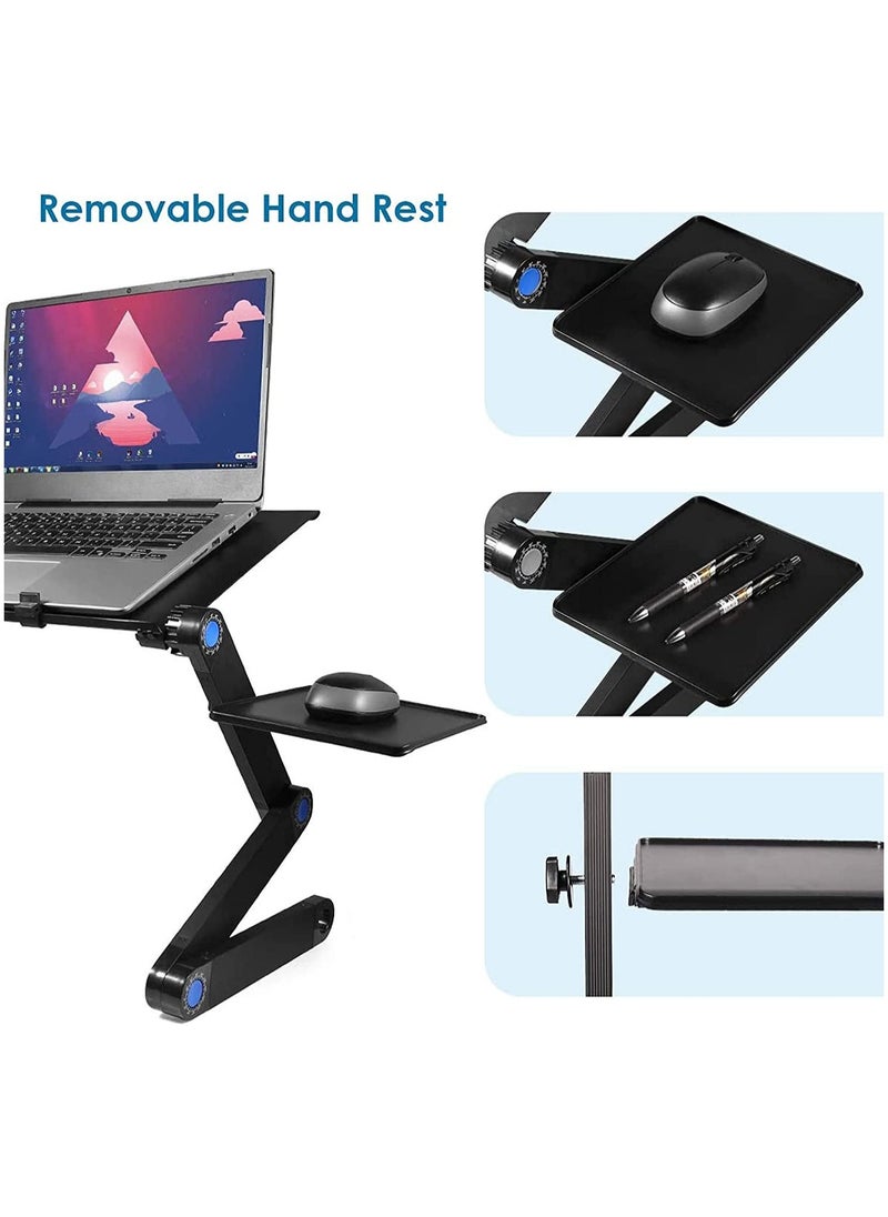 ELTRAZONE - Adjustable Laptop Stand with USB Large Cooling Fan,  Ergonomic Cozy Desk Foldable with Mouse Platform, Aluminum Laptop Table Stand Adjustable Riser for Bed & Sofa - Image 1