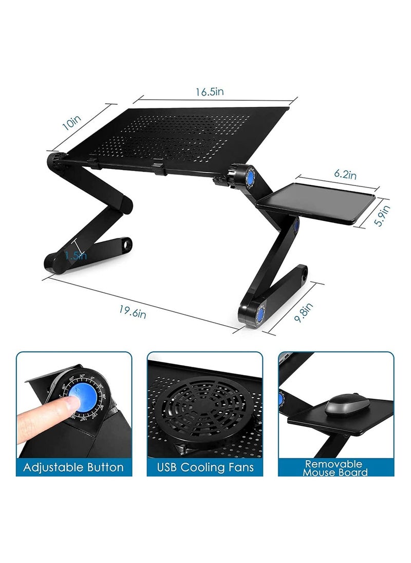 ELTRAZONE - Adjustable Laptop Stand with USB Large Cooling Fan,  Ergonomic Cozy Desk Foldable with Mouse Platform, Aluminum Laptop Table Stand Adjustable Riser for Bed & Sofa - Image 1