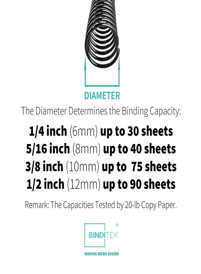 Binditek 100 Pack Plastic Spiral Binding Coils, Multi Size, 4:1 Pitch, Black Binding Spirals (6mm+8mm+10mm+12mm), for Students and Coworkers - Image 2