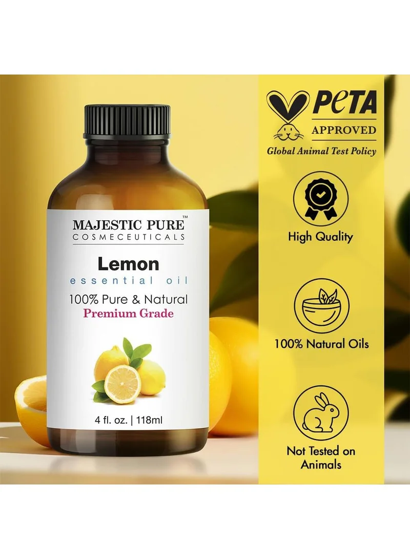 ماجستيك بيور زيت الليمون العطري - 118 مل | نقي وطبيعي 100% | زيوت عطرية عالية الجودة للعلاج بالروائح العطرية والناشرات والجلد والتدليك وأجهزة الترطيب |