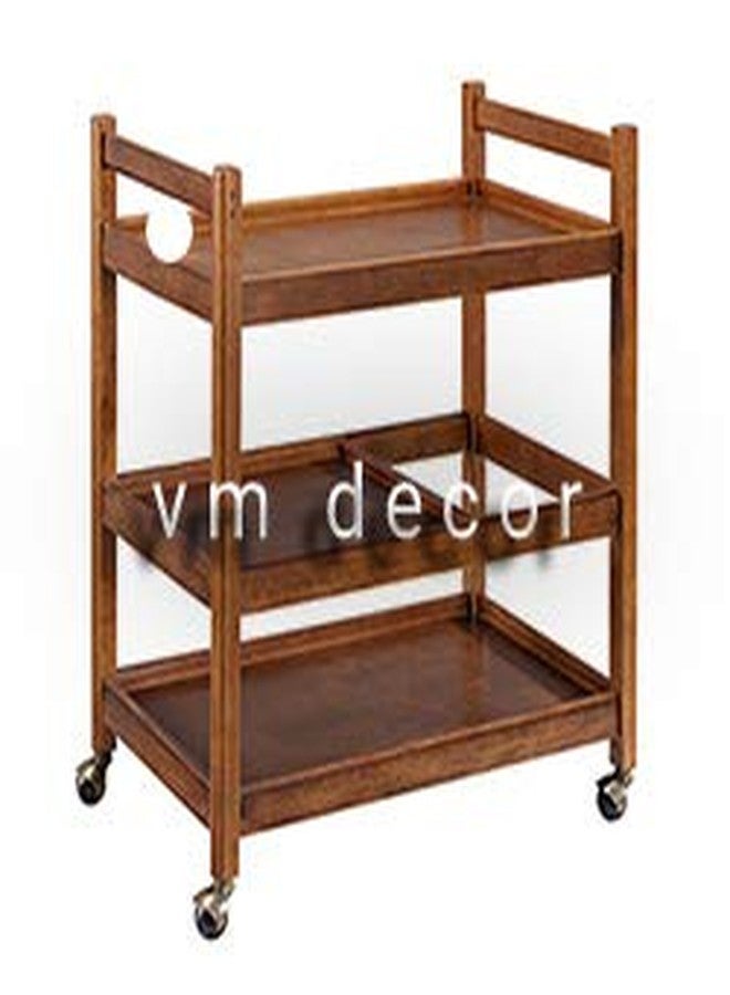 VM DECOR Wooden Wine cart Serving bar Trolley with Wheel Black Finish (20×13×27 inches, Brown) - Image 3