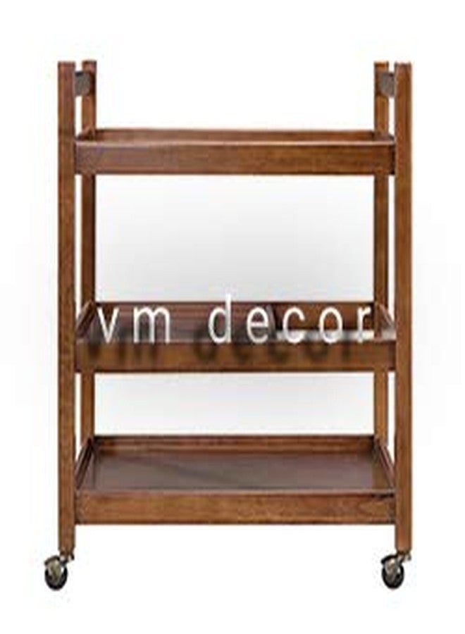 VM DECOR Wooden Wine cart Serving bar Trolley with Wheel Black Finish (20×13×27 inches, Brown) - Image 4