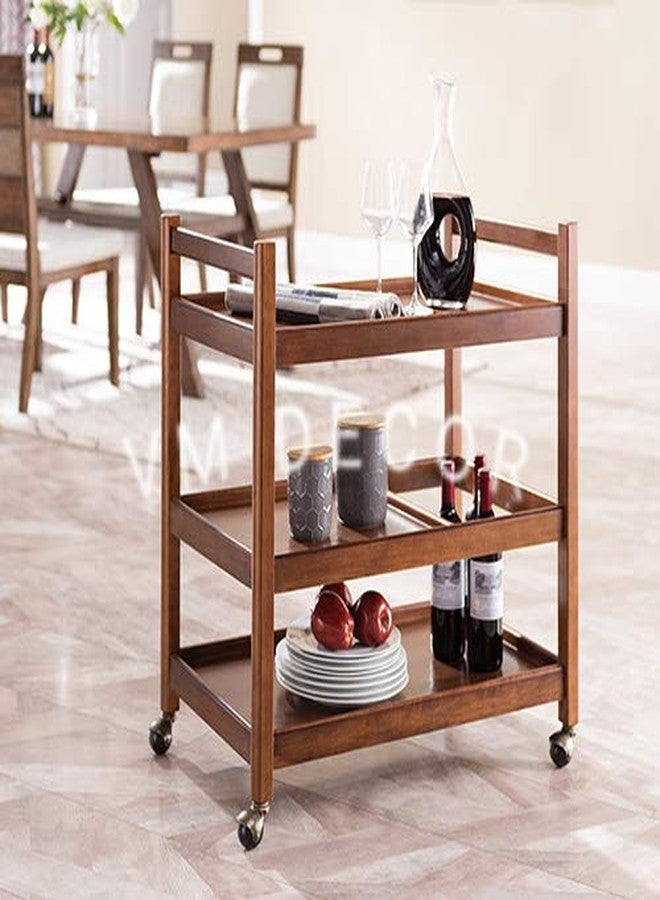 VM DECOR Wooden Wine cart Serving bar Trolley with Wheel Black Finish (20×13×27 inches, Brown) - Image 1