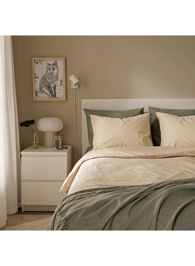 erorex Duvet cover and 2 pillowcases, beige/white, 240x220/50x80 cm - Image 4