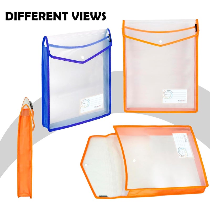Shuban 4 Pcs Plastic File Folder Vertical Poly Envelope Expanding File Document Organizer FS Size with Snap Closure & Label Pocket Clear Colored File Pouch for Office Home Storage (Assorted Color) - Image 4