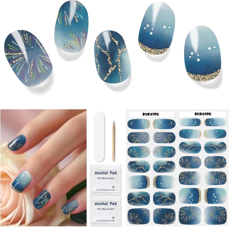 Semi Cured Gel Nail Strips 28 pcs Gel Nail Stickers Wraps Works with Any UV Lamp Long Lasting Easy to ApplyStars Shine