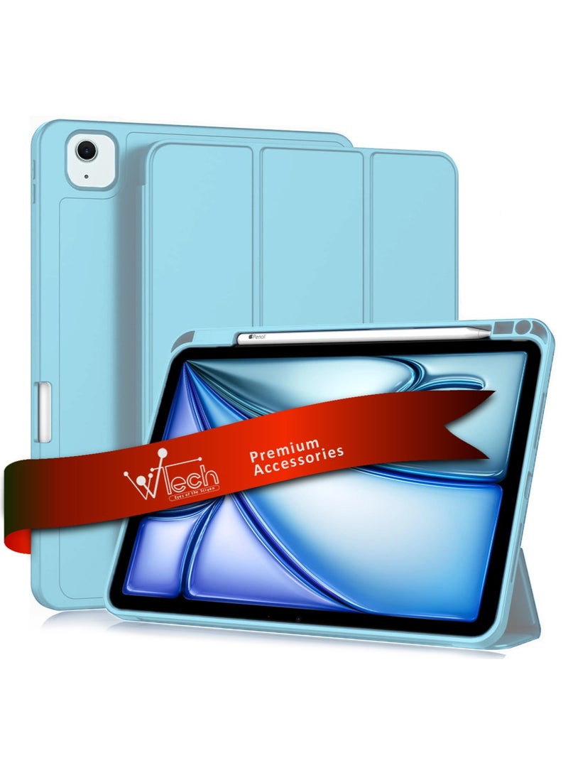Wtech Smart Flip Auto Awake/Auto Sleep Leather Texture With Pen Holder Case Cover For Apple iPad Air 11 (iPad Air 6) 5G 2024 (6th Generation) 11 Inch / iPad Air 11 2025 Sky Blue - Image 1