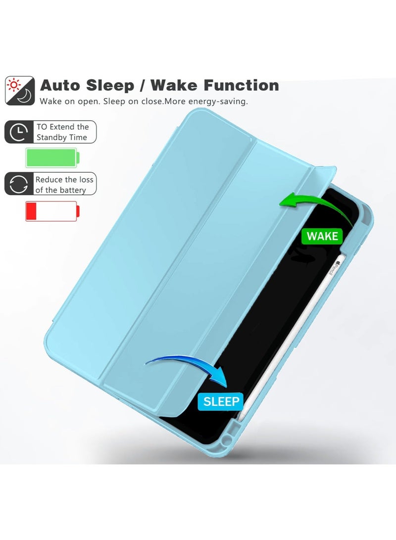 Wtech Smart Flip Auto Awake/Auto Sleep Leather Texture With Pen Holder Case Cover For Apple iPad Air 11 (iPad Air 6) 5G 2024 (6th Generation) 11 Inch / iPad Air 11 2025 Sky Blue - Image 3