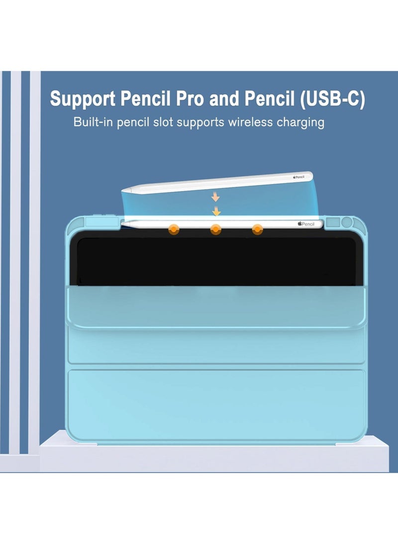 Wtech Smart Flip Auto Awake/Auto Sleep Leather Texture With Pen Holder Case Cover For Apple iPad Air 11 (iPad Air 6) 5G 2024 (6th Generation) 11 Inch / iPad Air 11 2025 Sky Blue - Image 2