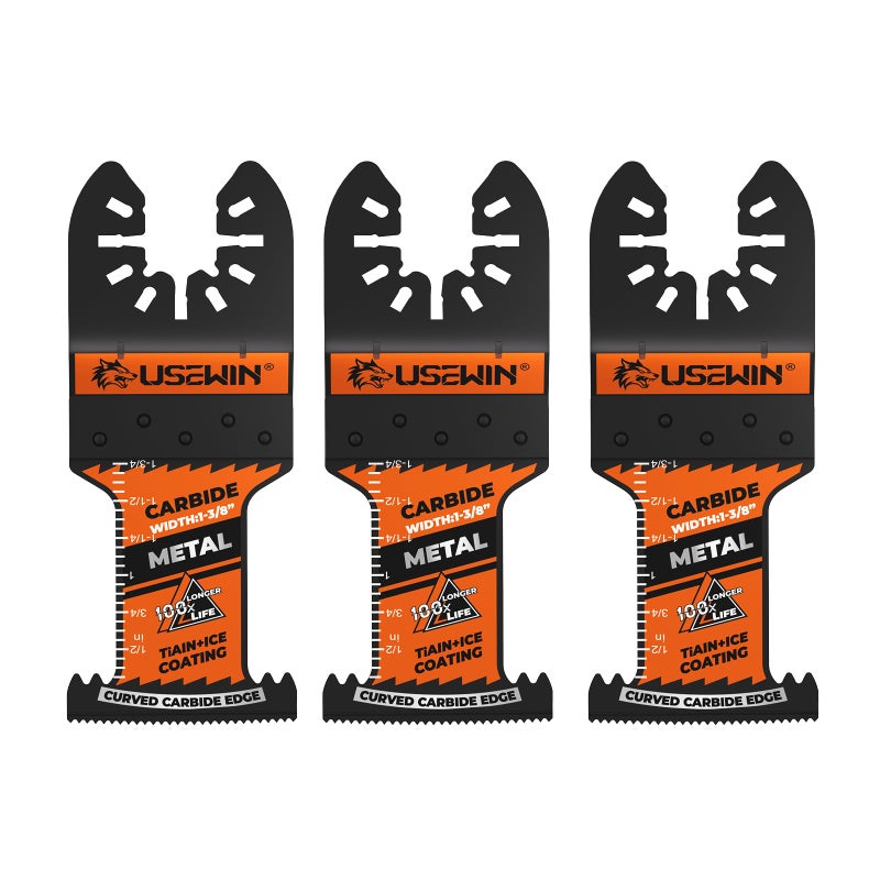 USEWIN Expert Carbide Oscillating Saw Blades, Curved Carbide Edge Multitool Blades, Oscillating Tool Blades for Heavy-Duty Metal, Wood, Rebar and Copper, 3-Pack - Image 1
