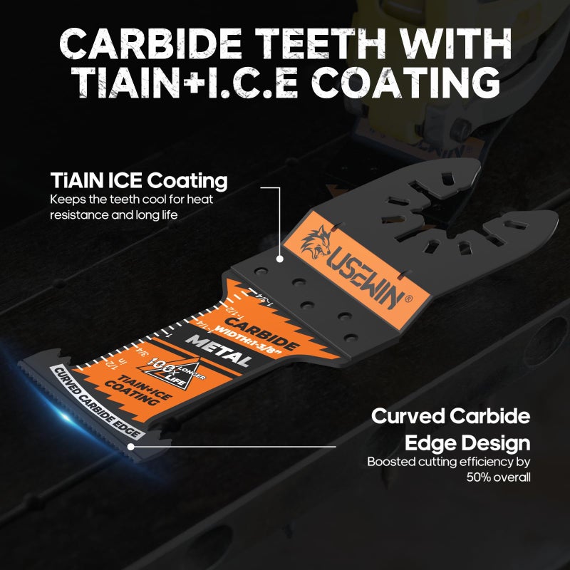 USEWIN Expert Carbide Oscillating Saw Blades, Curved Carbide Edge Multitool Blades, Oscillating Tool Blades for Heavy-Duty Metal, Wood, Rebar and Copper, 3-Pack - Image 2
